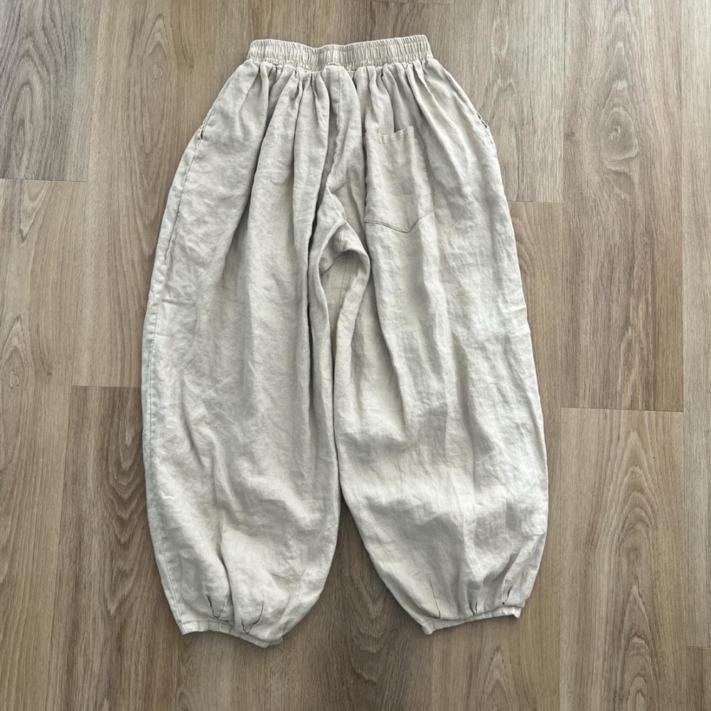 100% linen khaki cropped balloon pant xs